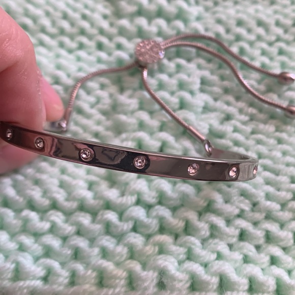 SIlver Cuff Adjustable Bracelet with rhinestone accents - Picture 4 of 7
